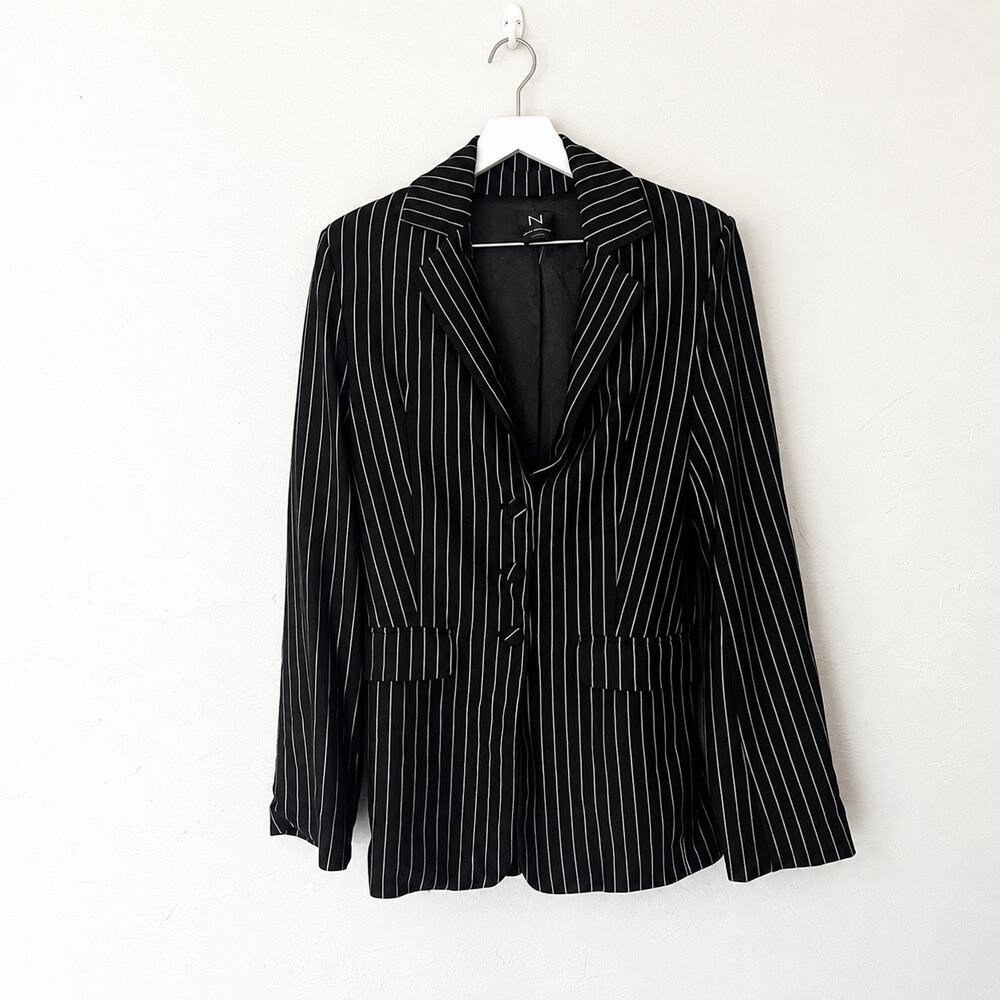 Naked Wardrobe Black Pinstripe Blazer M Office Siren Tailored Power Suit Y2K